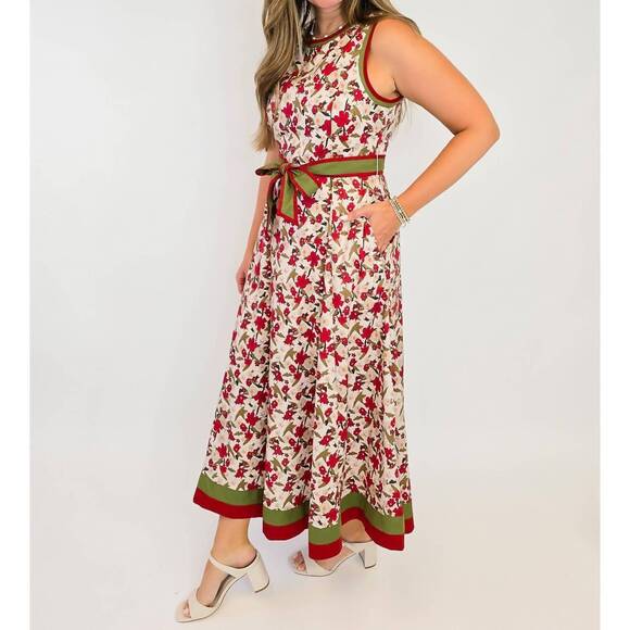 NEW ENTRO sleeveless floral print midi dress in ecru - Picture 4 of 5